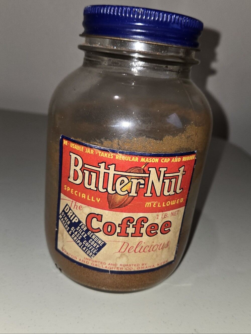 ButterNut Coffee Jar with Red and Blue Label